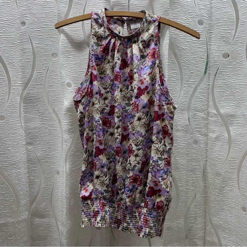 Tristan Floral Halter Top‎ Women XS Multi-Color Excellent Smocked Blouson Blouse